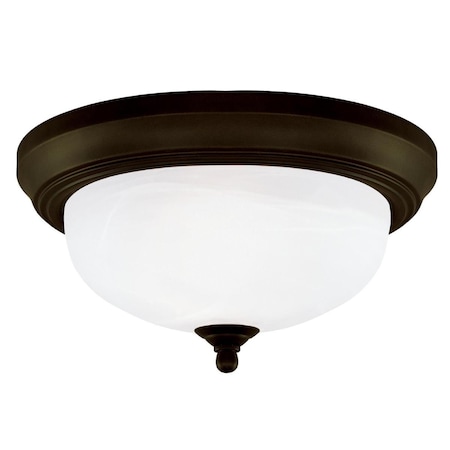 Fixture Ceiling Flush-Mount 60W 2Lght Classic 13In ORB Frost White Alabstr Glass